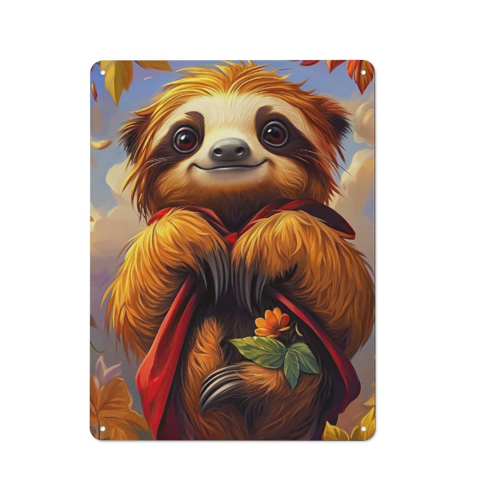 Retro Cute Sloth with Flower Vintage Metal Sign 40x30cm, Room Wall Plaque for Flat, Dorm Room, Lounge Or Cafe