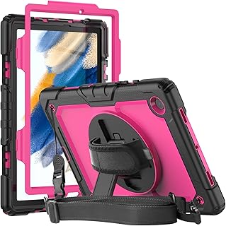 Herize Samsung Tab A8 10.5 Case 2022 for Kids Girls&Boys Women Cute with Screen Protector | Shockproof Rugged Protective Galaxy Tab A8 Case SM-X200/X205/X207 W/Rotatable Stand Shoulder Strap | Rose