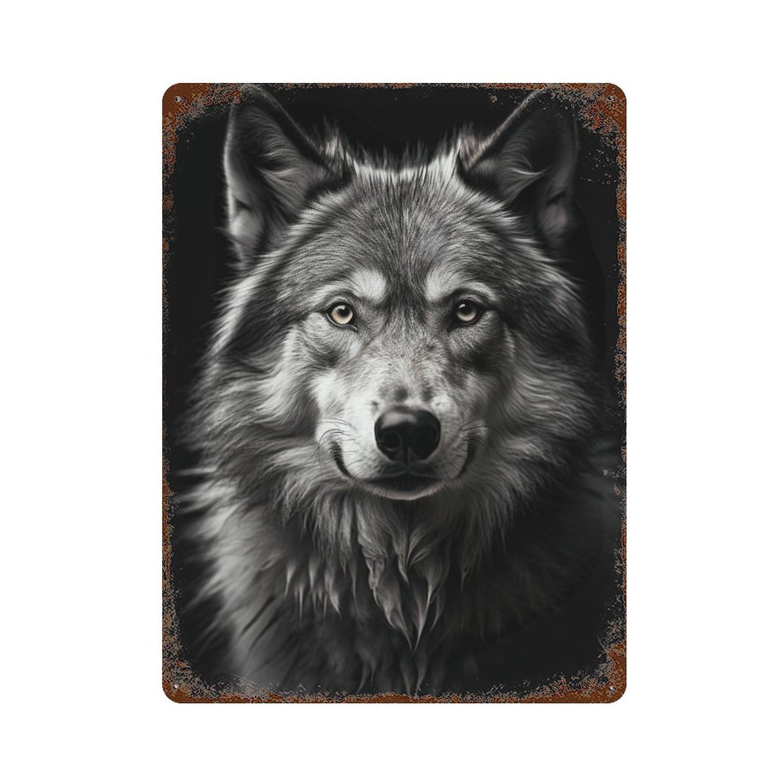 Garage Style Gray Wolf Portrait -3 Distressed Metal Wall Sign 15.7"x11.8", Retro Wall Decor for Bar And Workshop