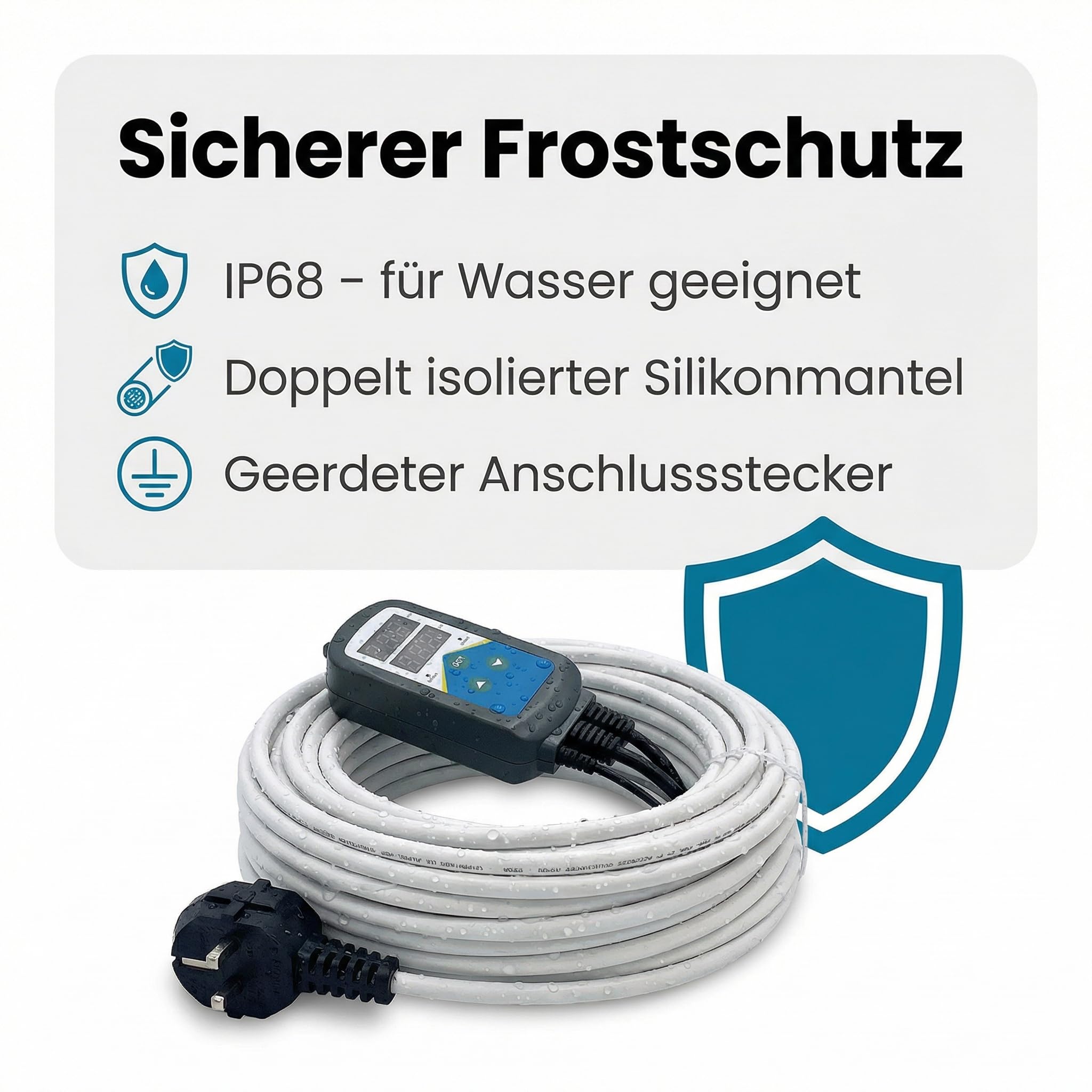 Pondlife Teichheizung Set mit Heizkabel & digitalem Thermostat, Teich eisfrei halten/Frostschutz, 6 m Silikon-Heizkabel IP68, selbstregulierend, für Teich, Filterleitungen & Wasserlauf