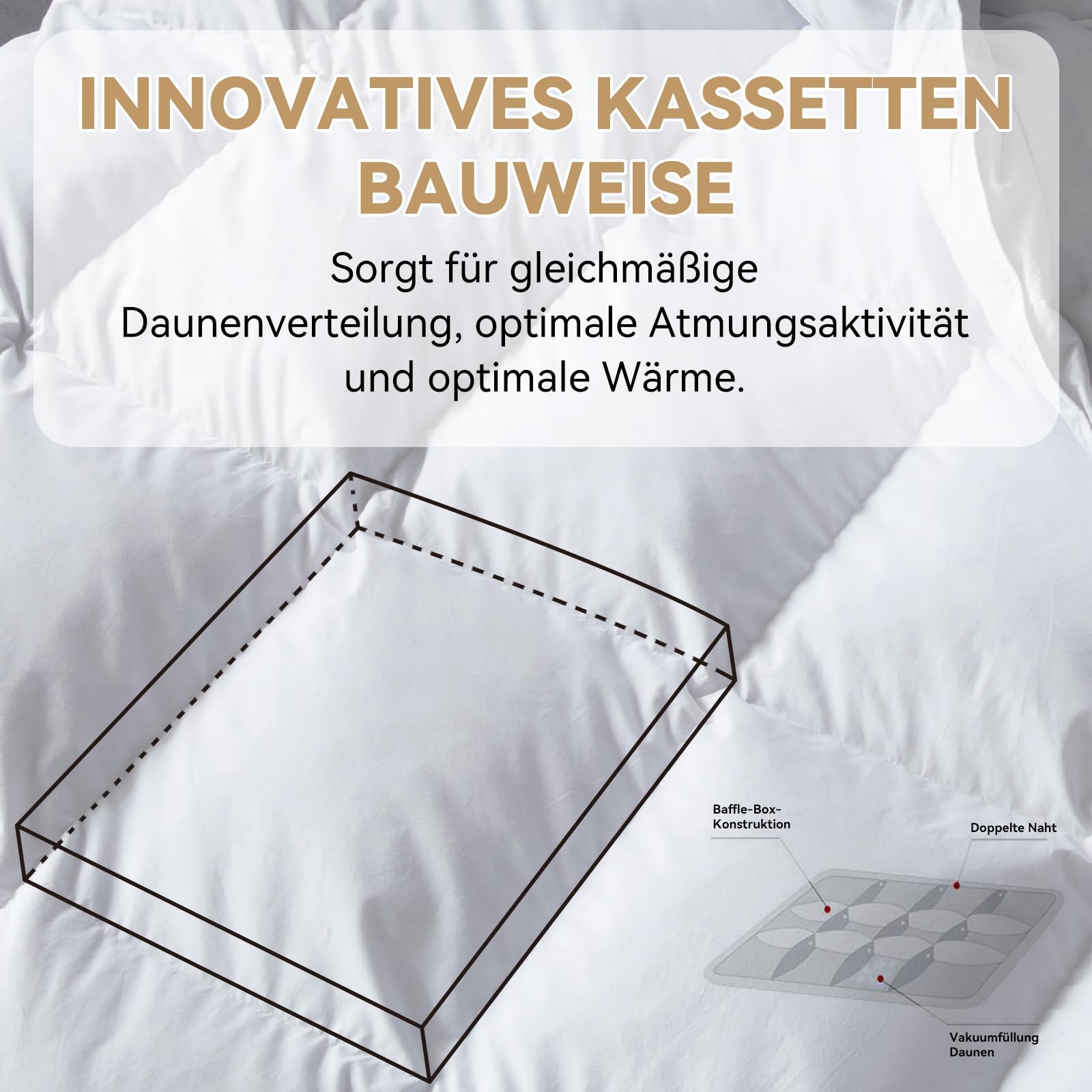 Daunendecke 200x200cm, 90% Daunen und 10% Federn, Klasse 1, Oeko-Tex zertifizierte Winter Bettdecke 200x200, Allergiker, RDS Zertifiziert Daunenbettdecke, Duvet, Winterdecke