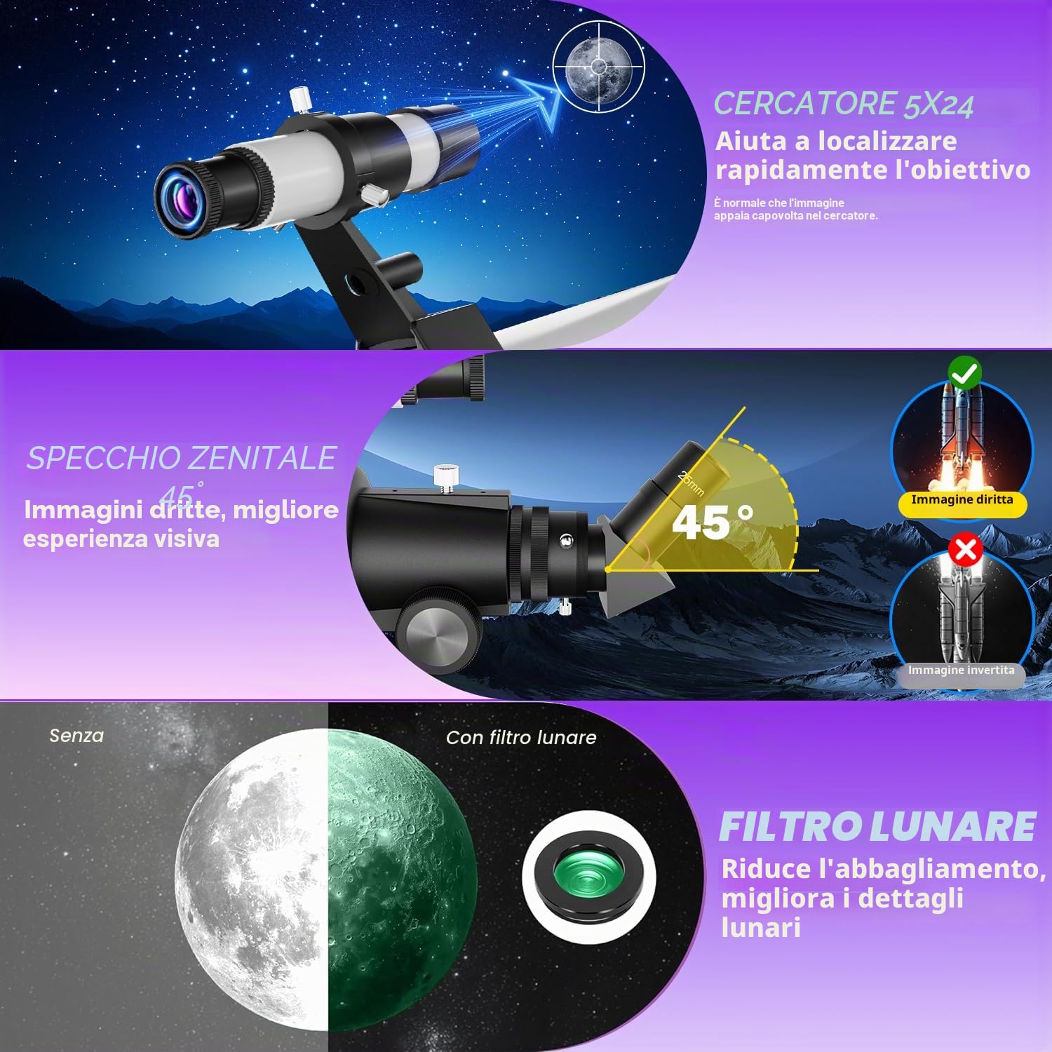 Coolifepro Telescopio Astronomico Professionale, 90/700mm Portatile Telescopio Rifrattore per Bambini e Principianti con Treppiede Regolabile, Adaptador para Teléfono, Filtro Lunare, Borsa