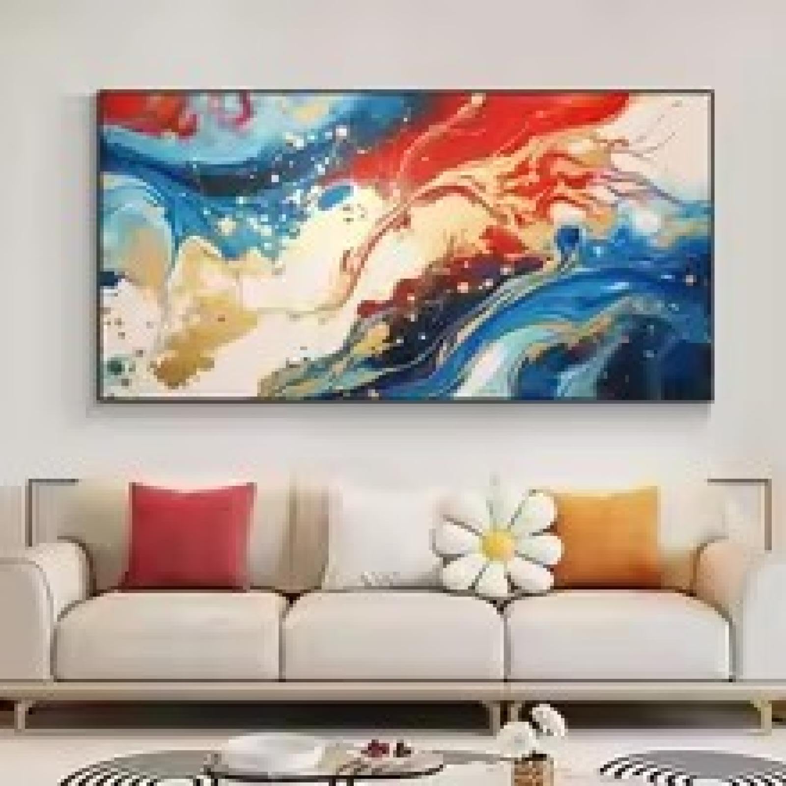 Décoration de chambre à coucher affiche murale rouge bleu et or - 7