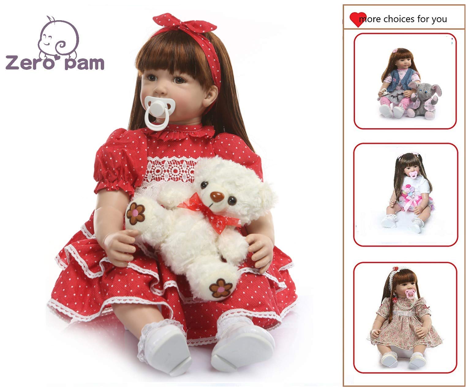 Zero PamReborn Toddler Doll Girl 24 inch 60 cm Toddler Size Soft Body Reborn Baby Dolls Lifelike Dollhouse Doll Set for Children Teenages