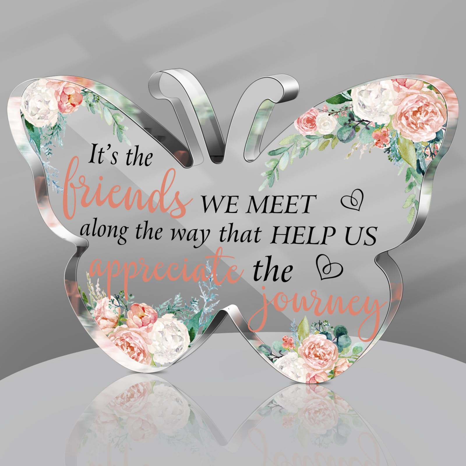 Spiareal Gift for Friend Friendship Gifts for Women Friend Friendship Birthday Cheer up Acrylic Heart Butterfly Keepsake Paperweight for Home Office