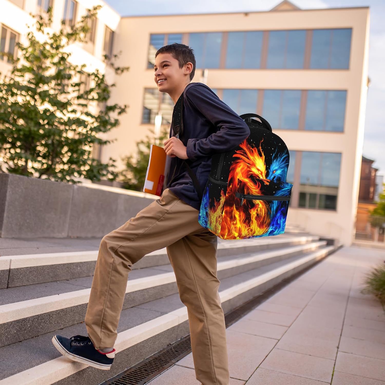 School Boys Backpack Ages 8-10 Abstract Dragon Backpack Fire Bookbag Water Resistant Bag Travel Hiking Camping Daypack For Kids Teens Boys Girls - Image 4