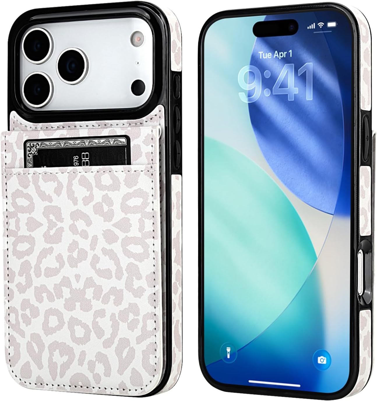Vaburs Compatible with iPhone 17 Pro Max Case Wallet with Credit Card Holder, White Leopard Cheetah Pattern Flip Premium PU Leather Magnetic Closure Shockproof Protective Cover 6.9" - Image 3