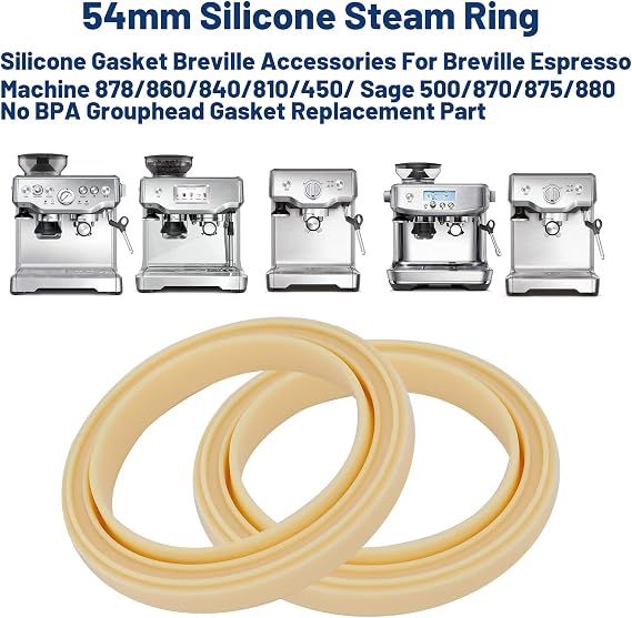 54mm Silicone Steam Ring, 2Pcs Silicone Gasket Breville Accessories For Breville Espresso Machine 878/860/840/810/450/ Sage 500/870/875/880 No BPA Grouphead Gasket Replacement Part