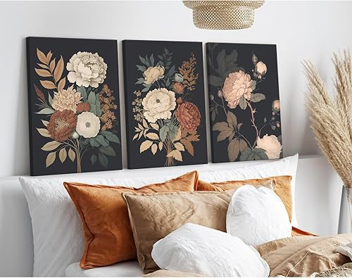 Miniatura 107 de Arte de pared bohemio con margaritas, decoración de pared de lienzo de montaña, impresiones abstractas de flores silvestres, puesta de sol, arte de