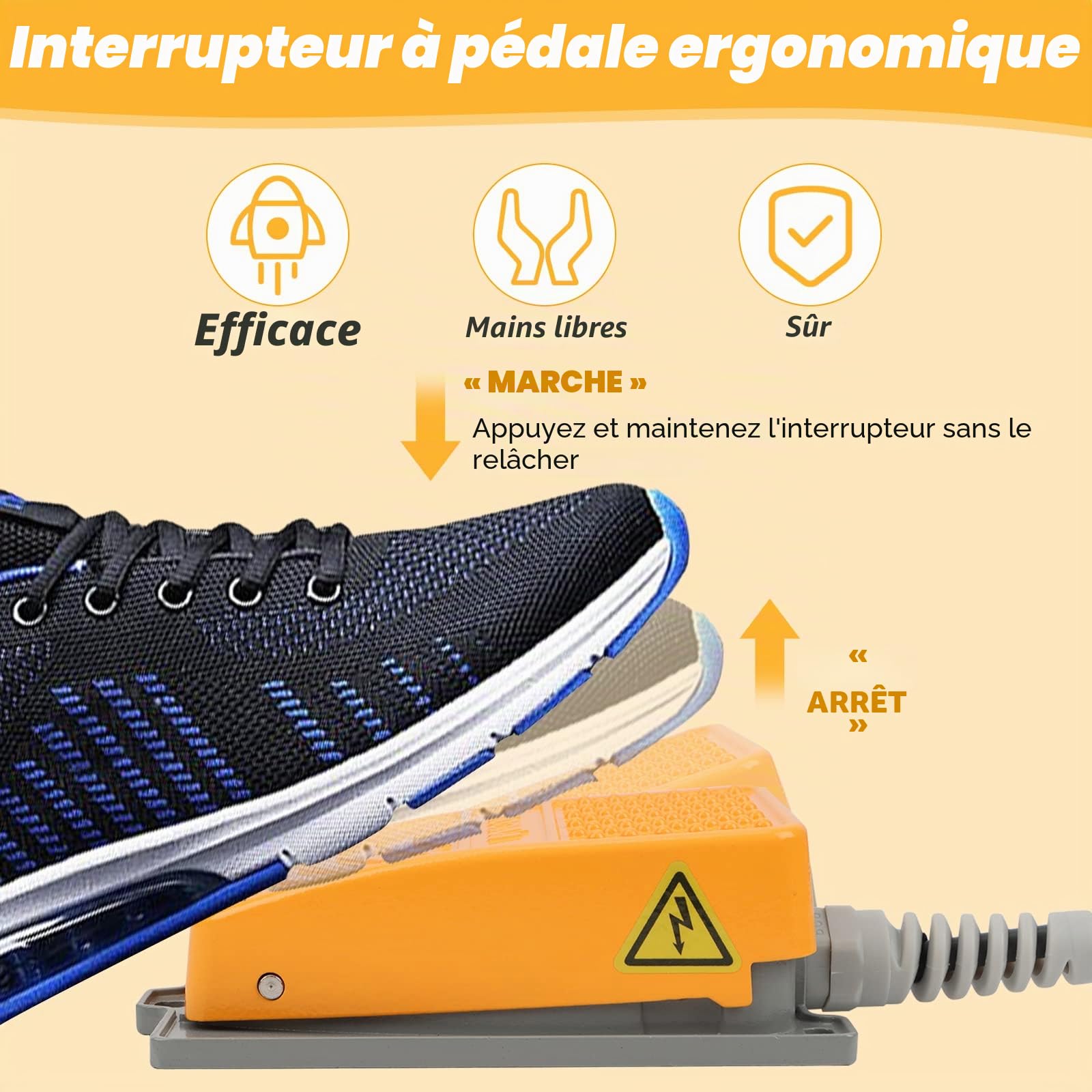 Commutateur de Pied Industriel 250V 10A Antidérapant Mains Libres Interrupteur à Pied Interrupteur à Pédale avec 1.8M Câble