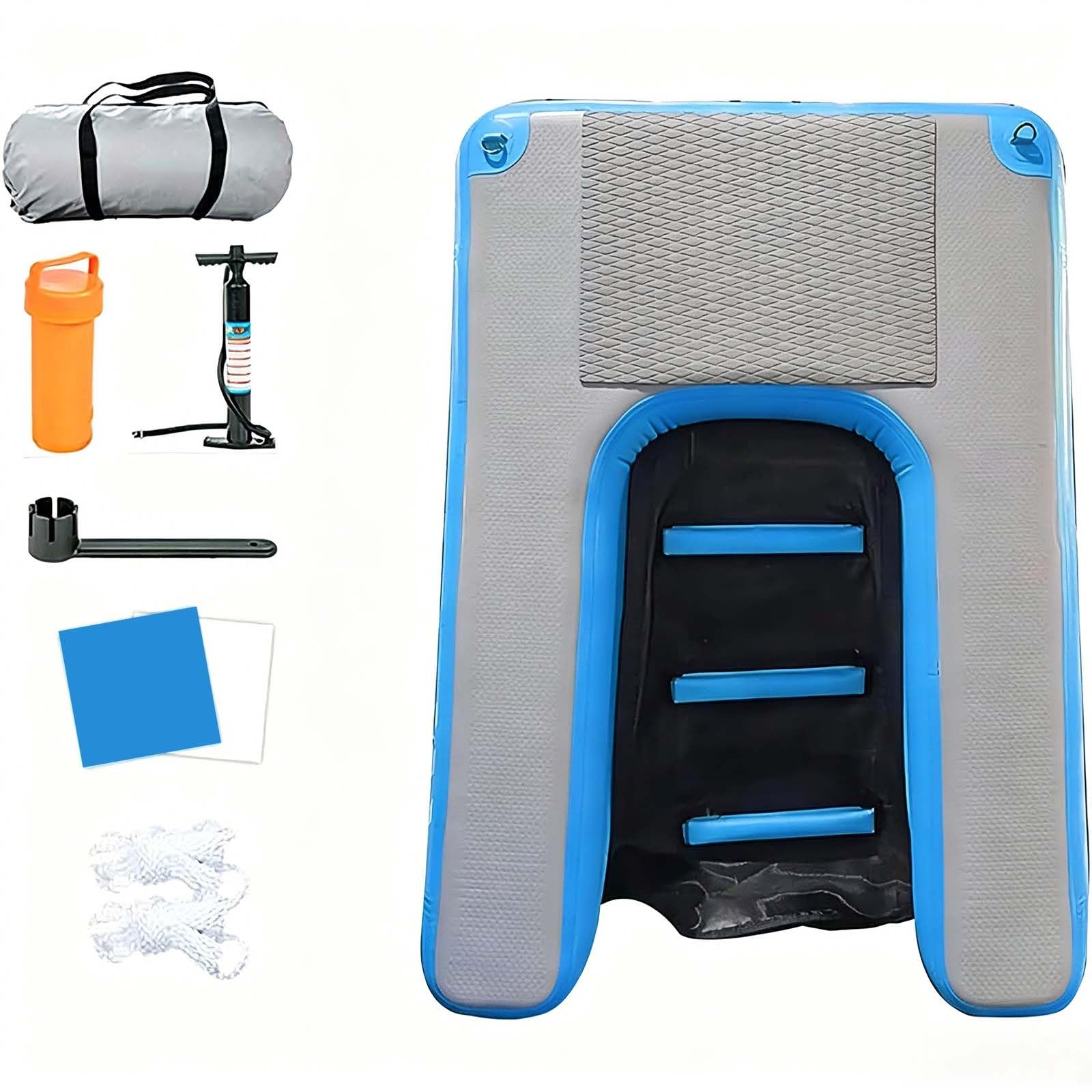 Dog Water Float, Water Play Helper for Dogs, 150×100×10cm, Max 80 Kg, Non-slip EVA Surface, Quick Inflation, Air Pump, Storage Bag, Easy to Carry, Car Trunk Friendly, For Pool Lake(Blue)