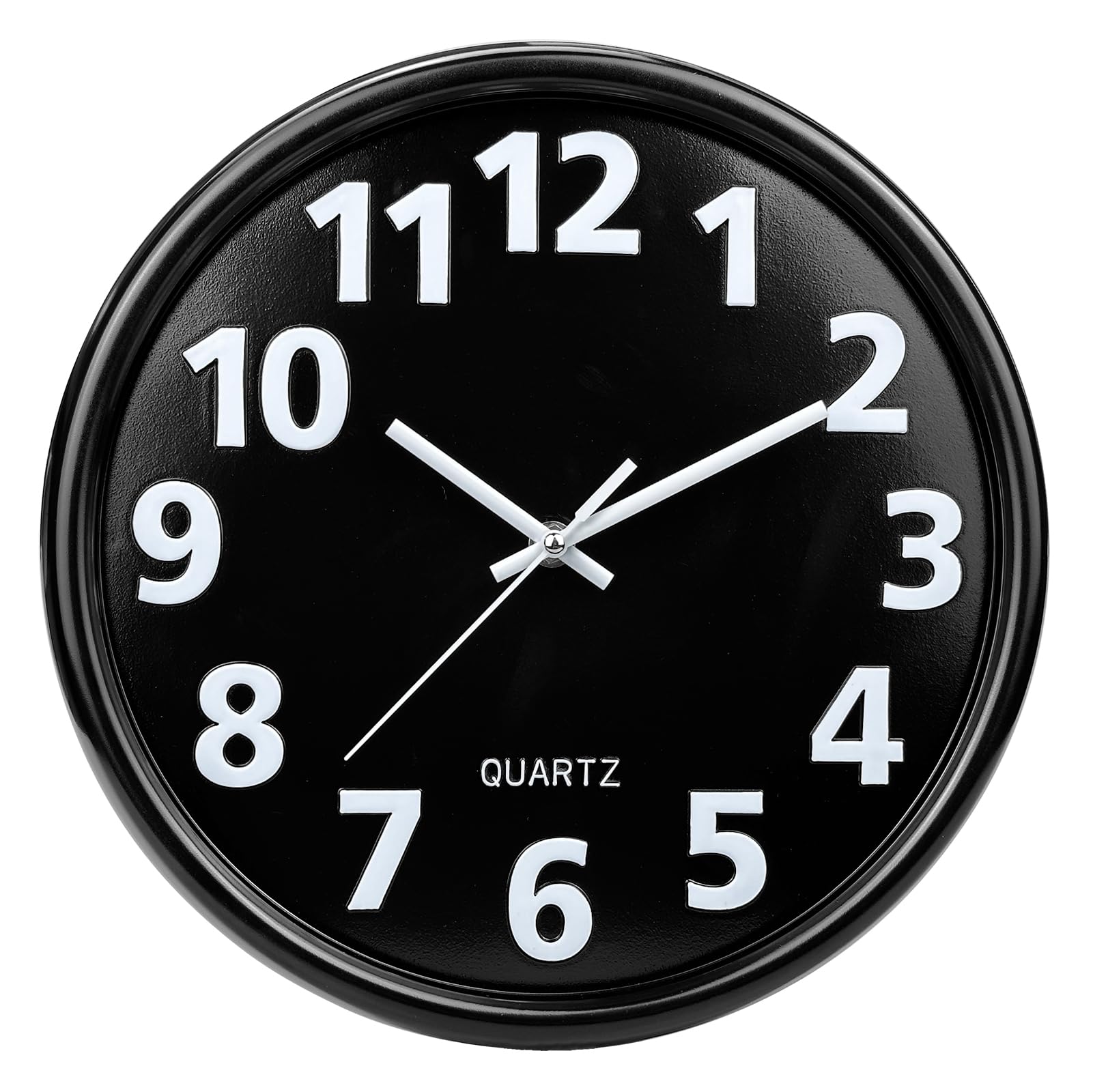 Plumeet 12'' Wall Clock, Battery Operated Wall Clocks Silent Non-Ticking Quartz, Modern Style Suitable for Bedroom Living Room Office Decor - 3D Numbers Display Easy to Read, Black