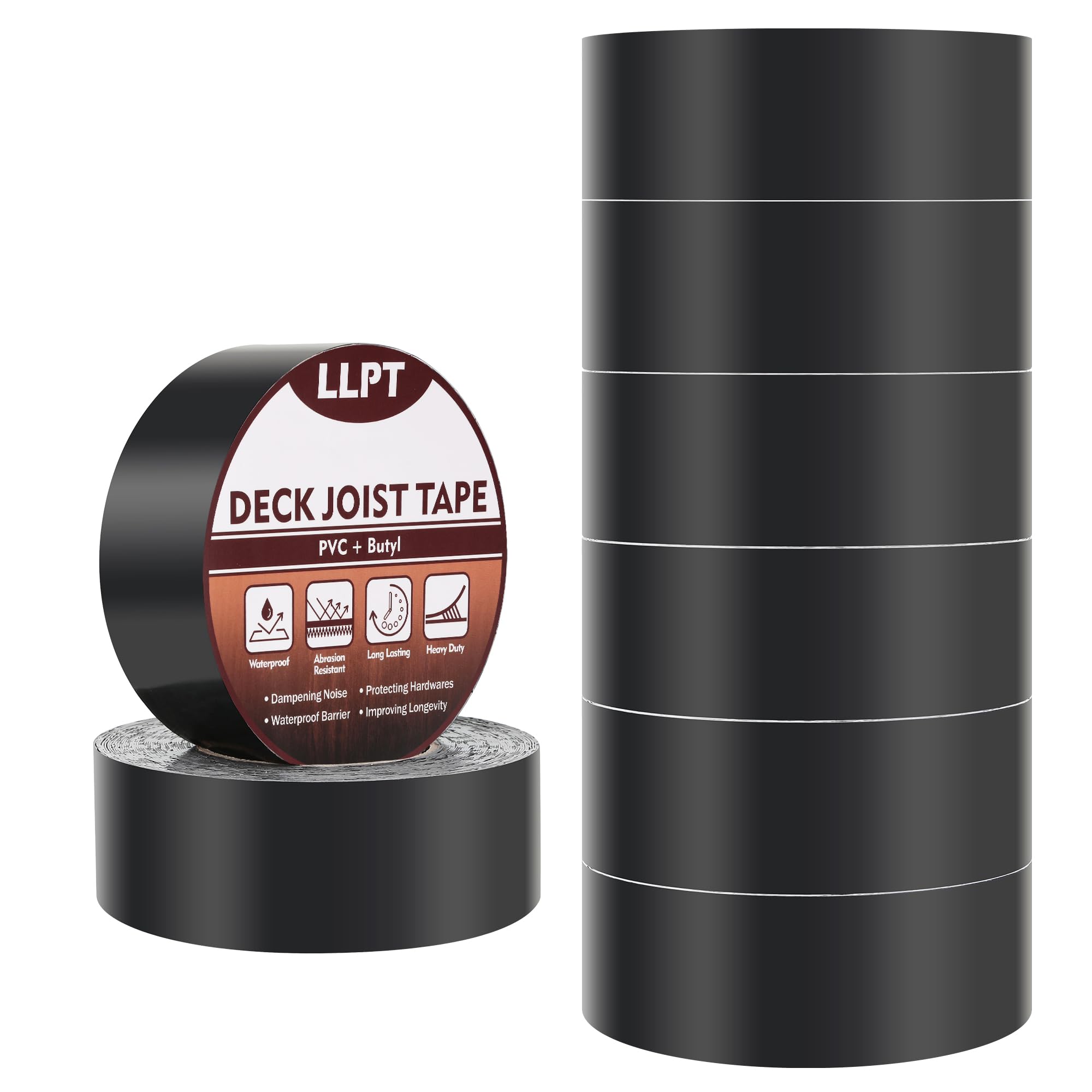 LLPT Joist Tape for Decking 2" x 50 Ft 8 Packs Beam Joist Protection Flashing Tape Heavy Duty Waterproof Butyl Sealant for Wood Decks Roof Building
