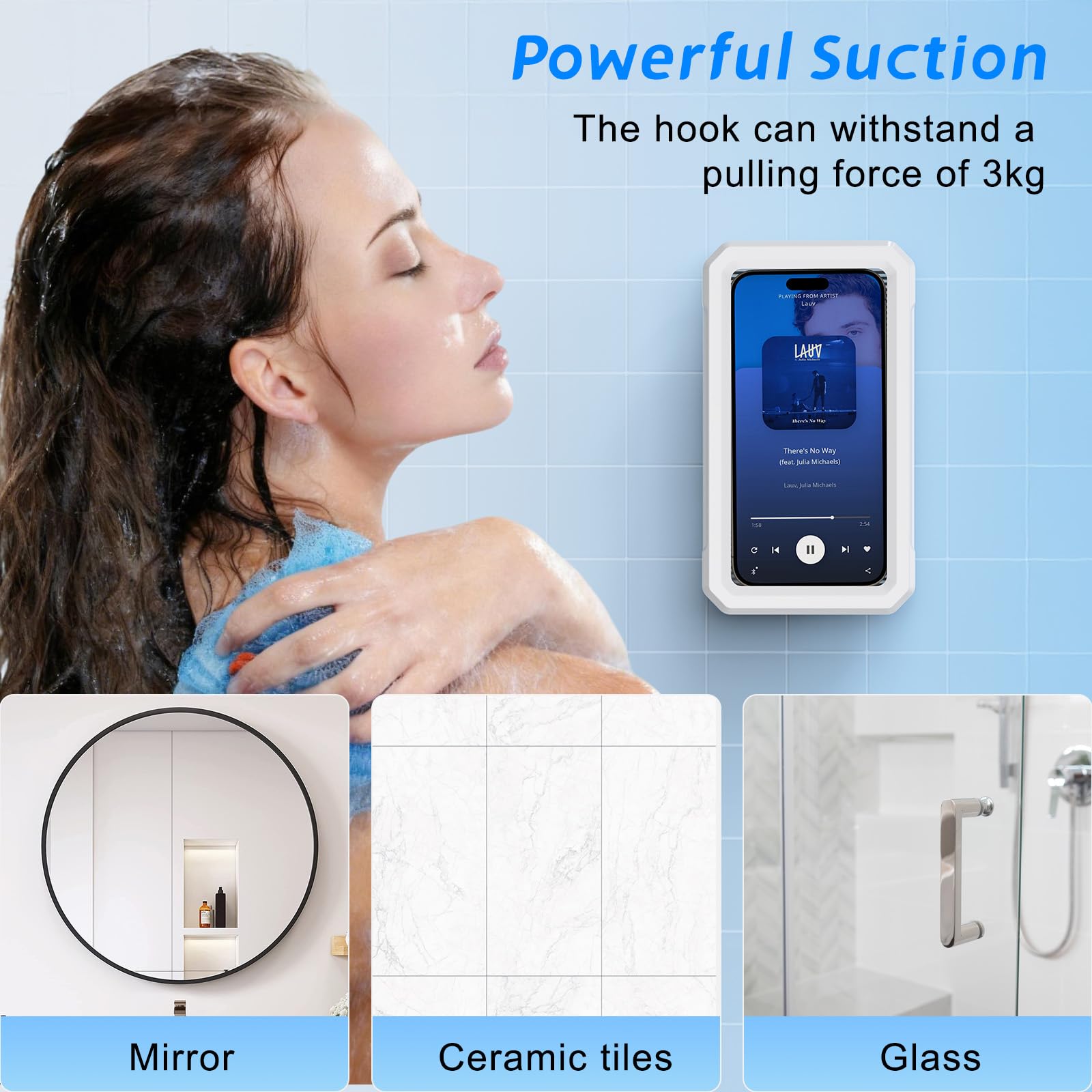 Dusch-Handyhalterung, wasserdicht, Multi-Winkel, verstellbar, Wandmontage, Telefonhalter für Badezimmer, Badewanne, Küchenspiegel, kompatibel mit allen 4-7 Zoll Smartphones