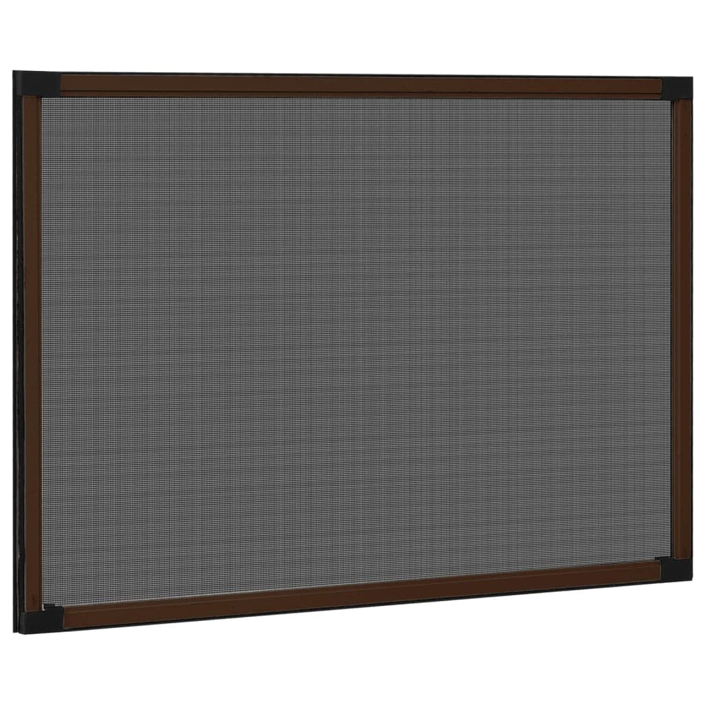 Mosquitera extensible para ventanas con persianas, 75-143 x 50 cm, marco de aluminio marrón con tejido de fibra de vidrio negro, mosquitera sin taladrar