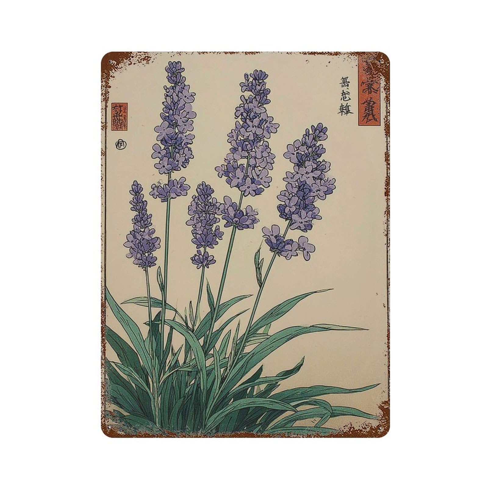 xiaoxiaoshen Japanese Botanical Lavender Flower Nature Traditional Asian Work Zen Floral Wall Decor Art Metal Tin Poster Modern Home Decor Art Home Bar Shop Decorations Vintage Sign 40x30cm