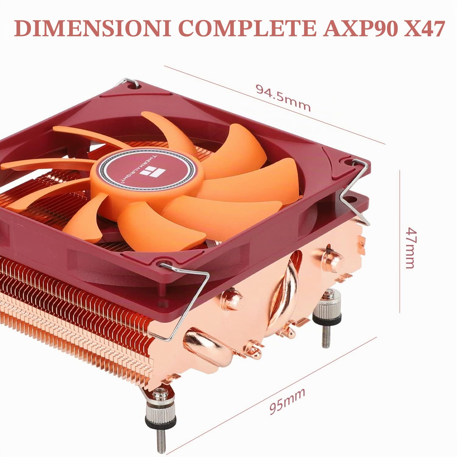 Thermalright AXP90-X47 Full Low Profile CPU Air Cooler with quite 90mm TL-9015W PWM Fan, 4 Heat Pipes, 47mm Altezza, per AMD AM4/Intel LGA 1700/1150/1151/1200, dissipatore di calore rivestito nero