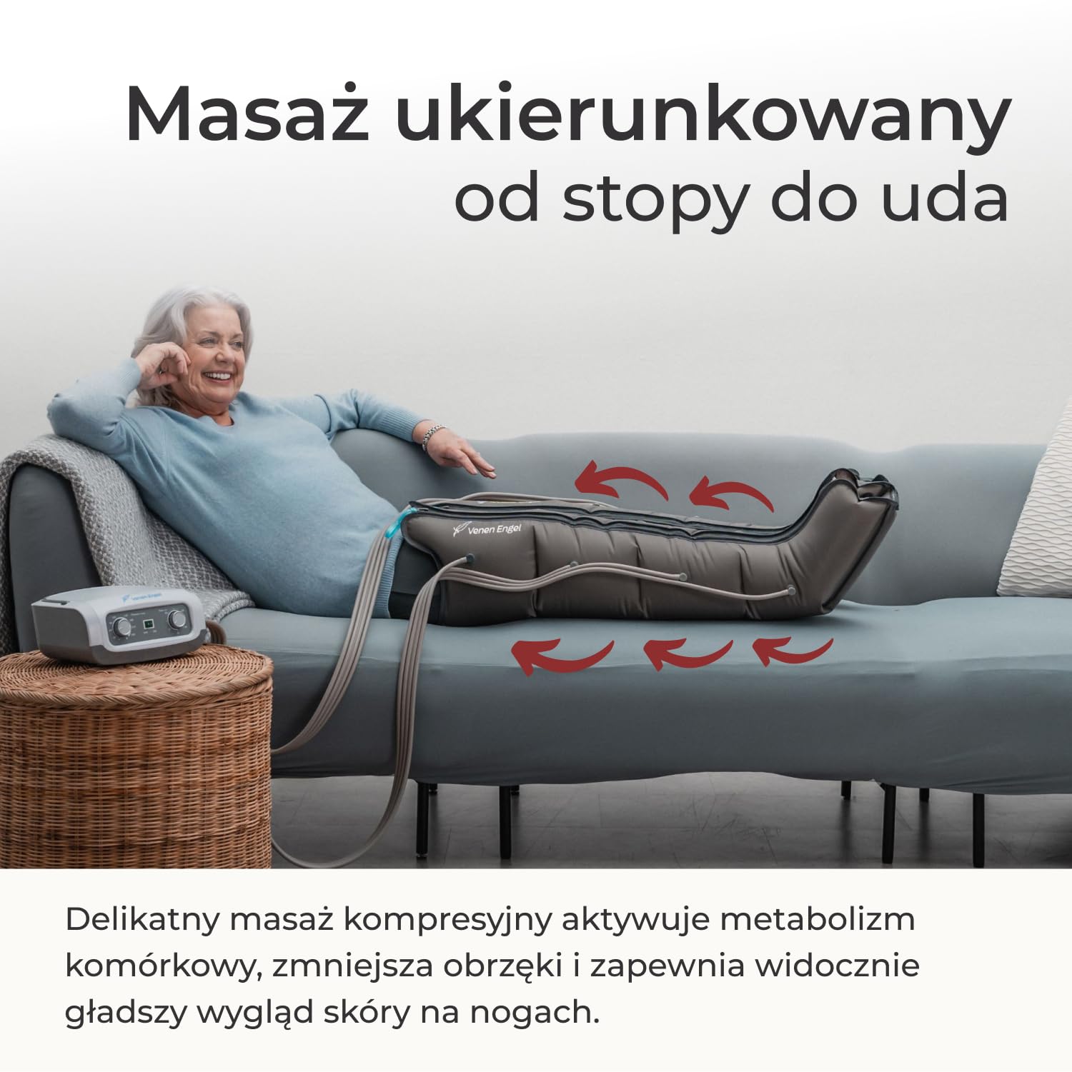 Venen Engel 4 podstawowe mankiety na nogi, 4 komory powietrzne, 1 program do masażu w celu zmniejszenia cellulitu, urządzenie do masażu nóg, wspomaga krążenie krwi