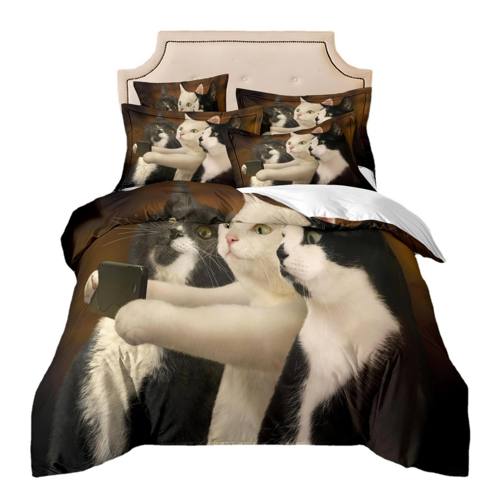 Double Duvet Set Beige Black Cat Bedding Double Bed Set