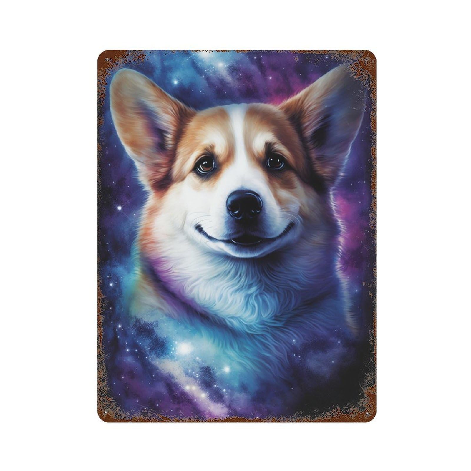 Cosmic Corgi Canvas Wall Art Decorative Tin Sign 15.7"x11.8", Vintage Wall Decor for Garage, Pub Or Kitchen
