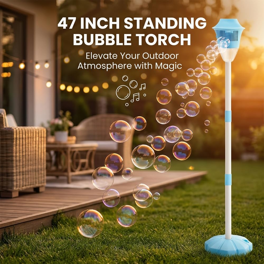 RAINPOT Street Lamp Bubble Tower with Lights, Rechargeable Standing Bubble Maker, Adjustable Height Street Light for Outdoor Garden, Patio, Wedding, Party and Event Decor (Blue 1PACK) - 3