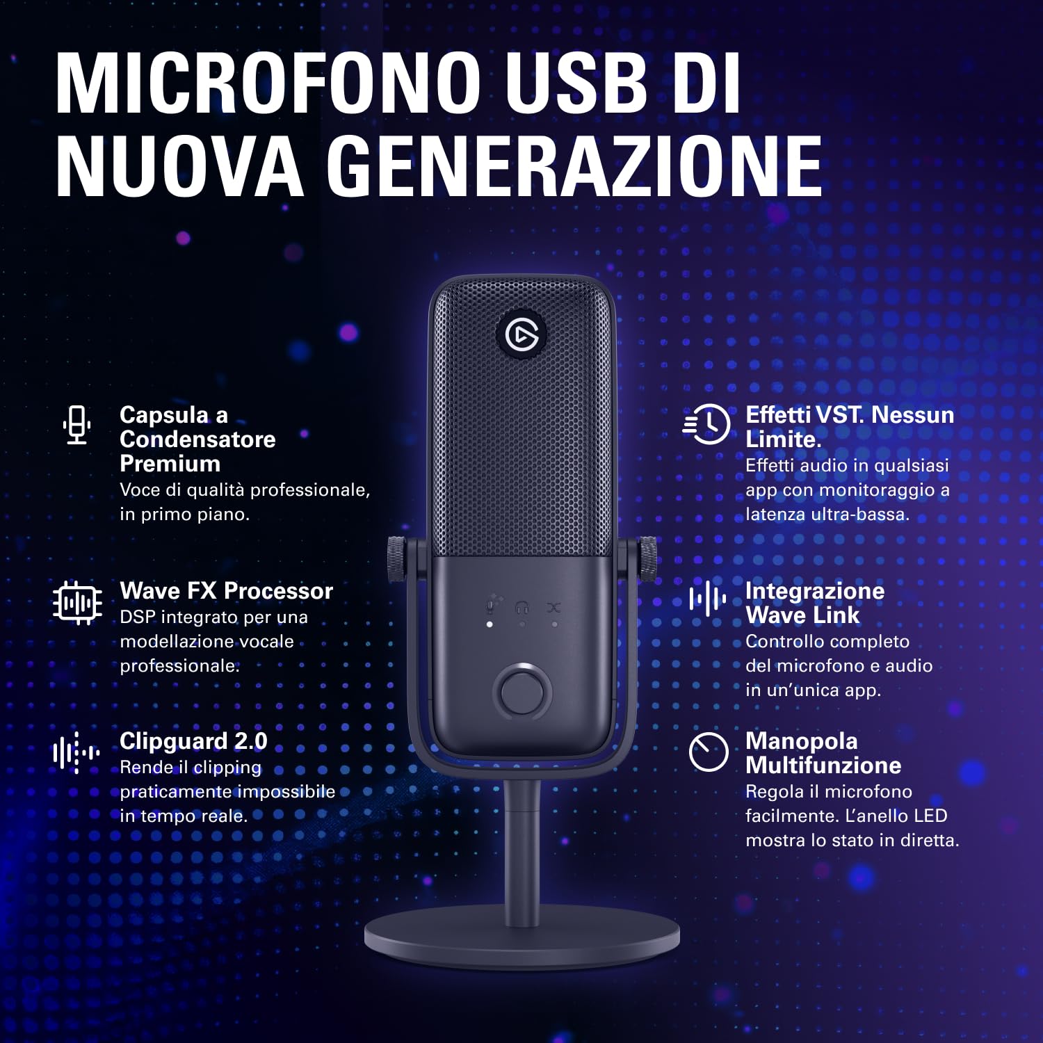 Elgato Wave:3 MK.2 – Microfono a condensatore USB premium per streaming e podcasting con Wave FX Processor, DSP integrato, Clipguard 2.0 e VST inserts – Funziona su PC e Mac