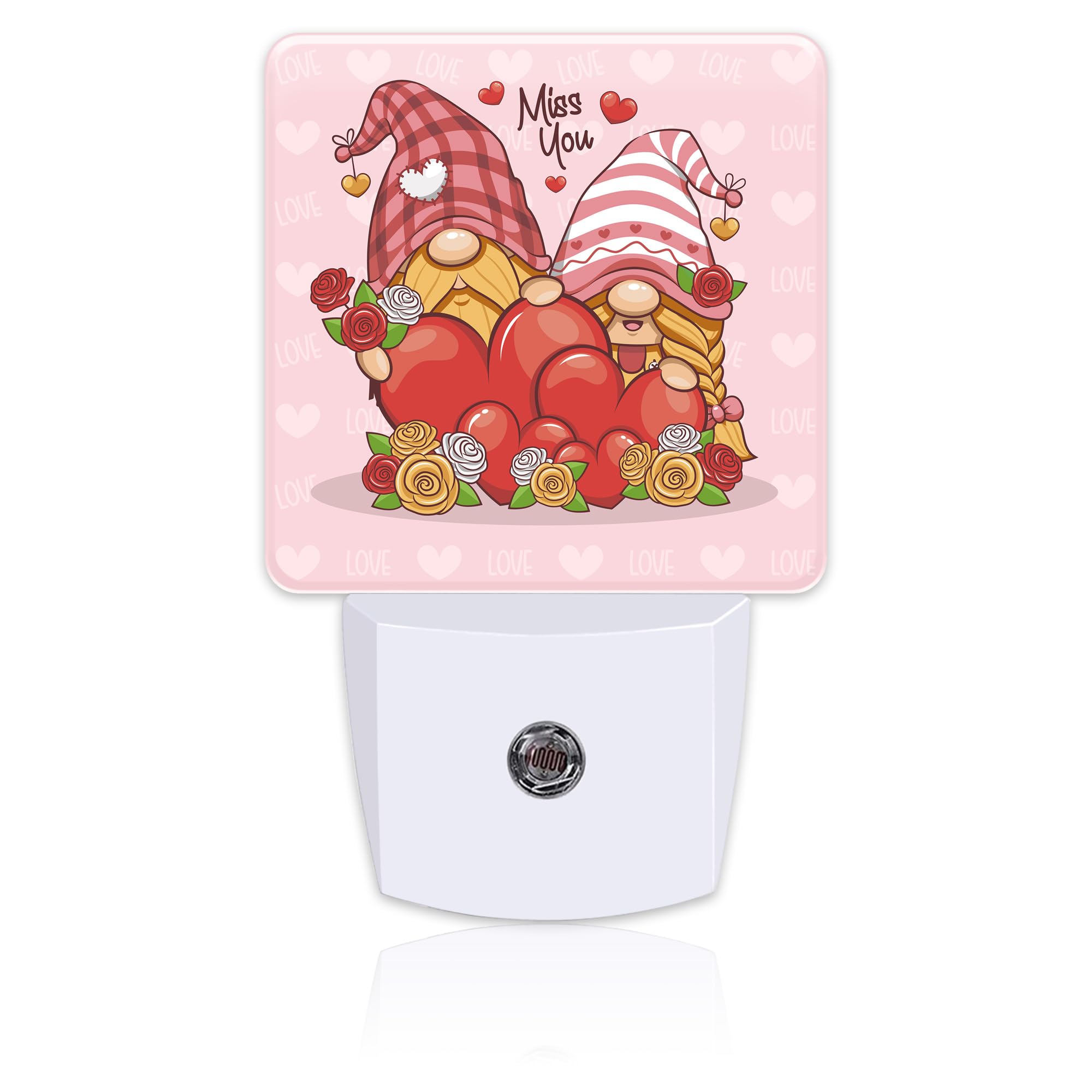 sndheke Valentine's Day Gnome Couple Night Light for Kids, Gnomes with Love Red Hearts Night Light Plug in with Dusk to Dawn Sensor,0.5w Energy Saving Nightlight for Hallway Stairway Kitchen Bedroom