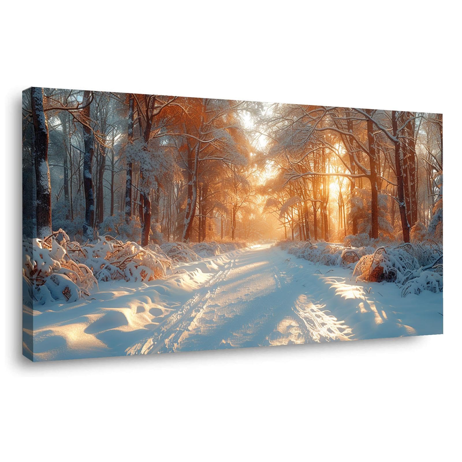 JOSUE Forest Canvas Wall Art Snow Forest Canvas Art Deco Wall Art,Yellow,white Pictures Living Room Bedroom Bathroom Kitchen Office Home Decor-40x80cm Framed