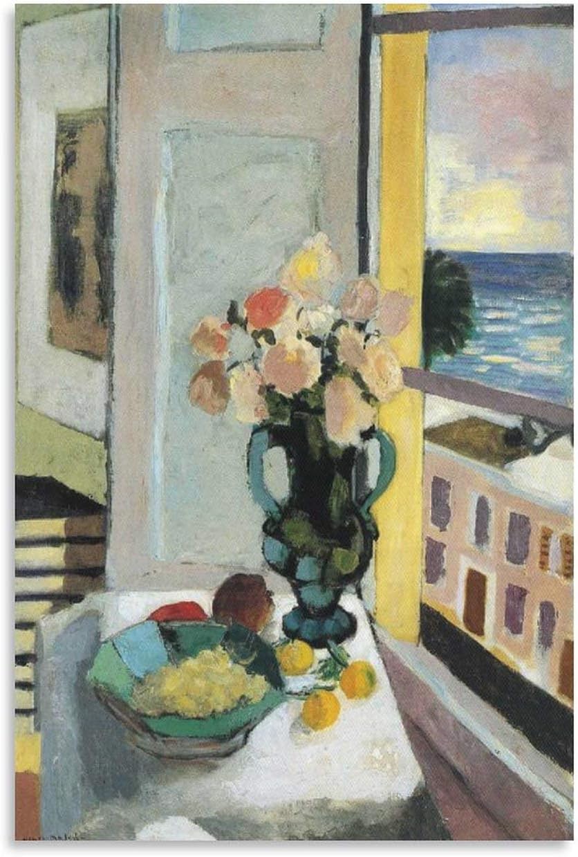 窓の前のアンリ マティスの花ポスターキャンバス絵画壁アート家の装飾リビングルームモダンなバスルーム寝室の装飾絵画ギフト08x12inch x30cm 海外