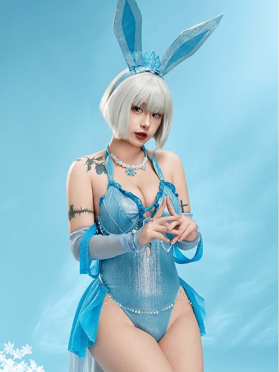 haikyuu Women Anime One Piece Swimsuit with Sleeves Headband Deep V Cutout Cosplay One Piece Bathing Suit
