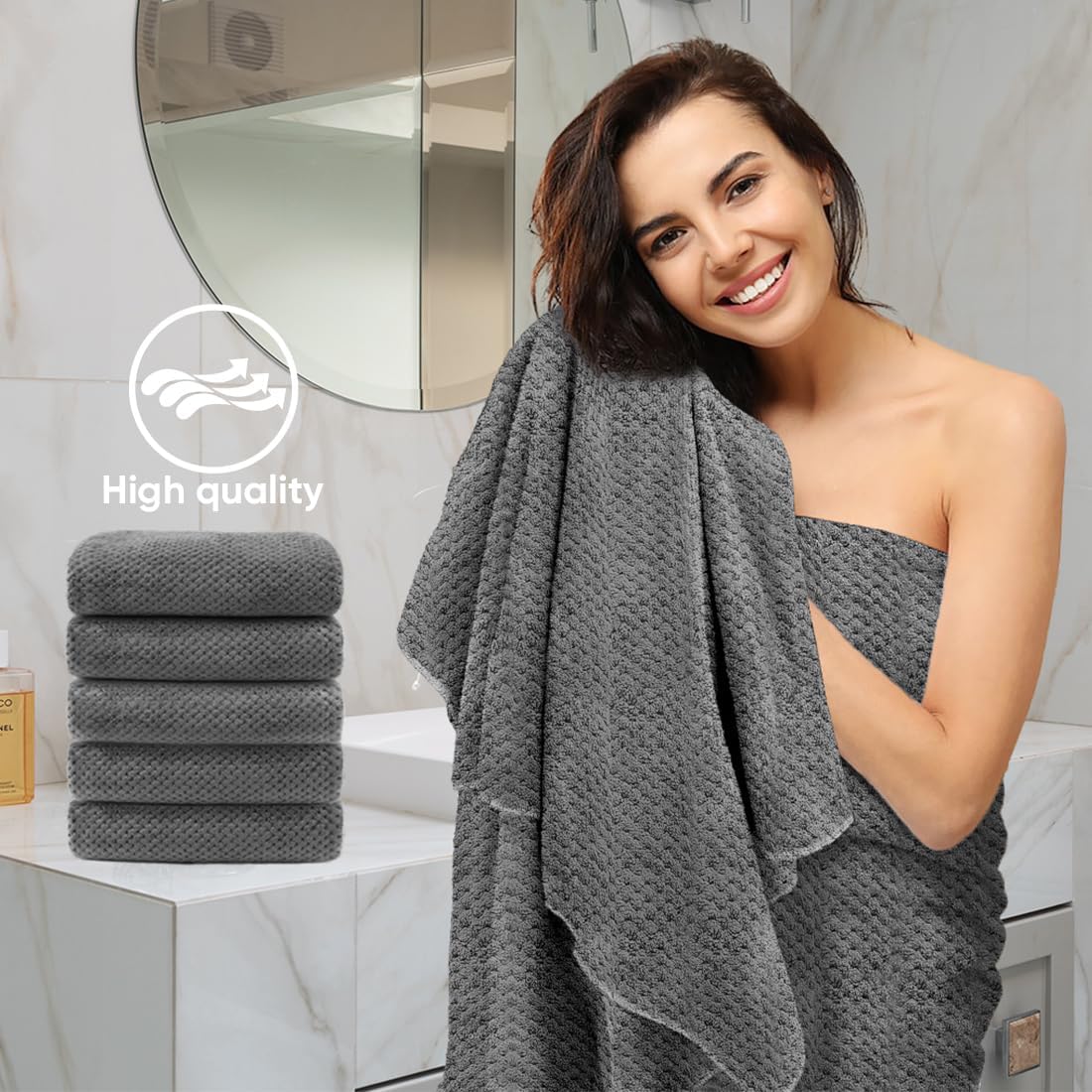 HOMEXCEL 6 Pack Bath Towel Set, (24 x 48 Inches) Microfiber Ultra Soft Highly Absorbent Bath Towels, Lightweight and Quick Drying Towels for Hotel, Bathroom, Spa and Beauty Parlor, Grey