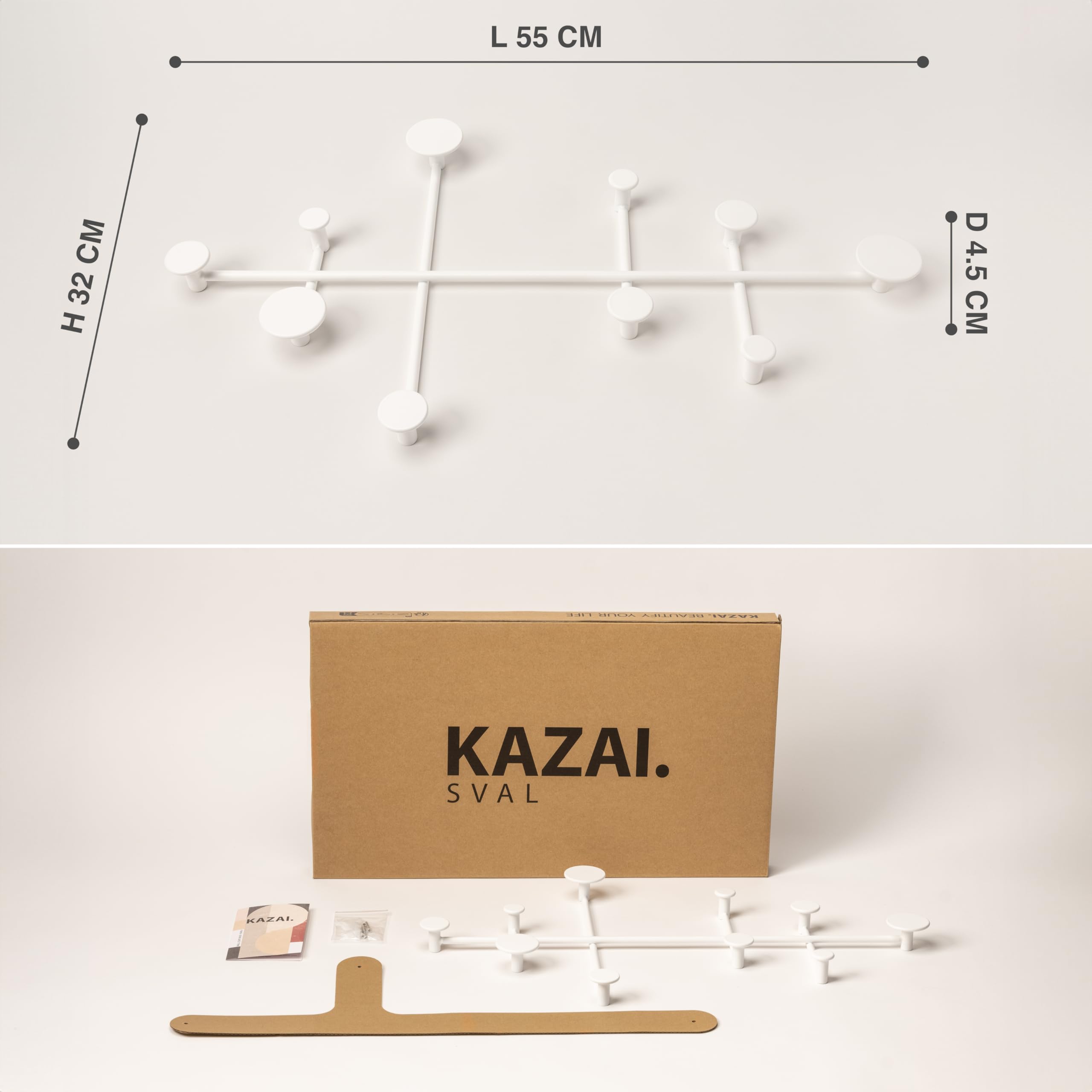 Kazai. 'Sval' | Appendiabiti da Parete e da Muro Moderno per Ingresso | Attaccapanni Elegante con Design da Berlin | Ideale per Mobili e Accessori d'Ingresso | Bianco