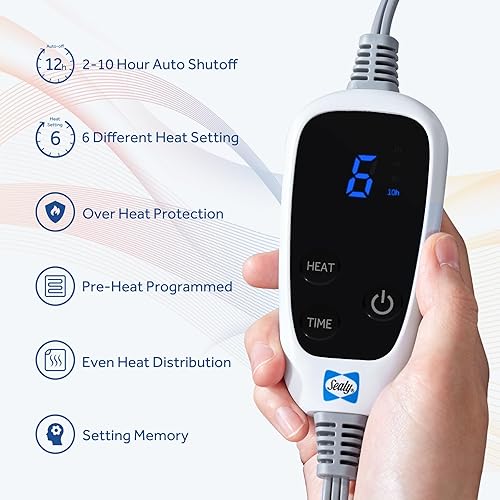 Miniatura 4 de SEALY Manta eléctrica con calefacción, franela acanalada suave y acogedora a sherpa, reversible, calefacción segura con 6 ajustes de calor y 2-10