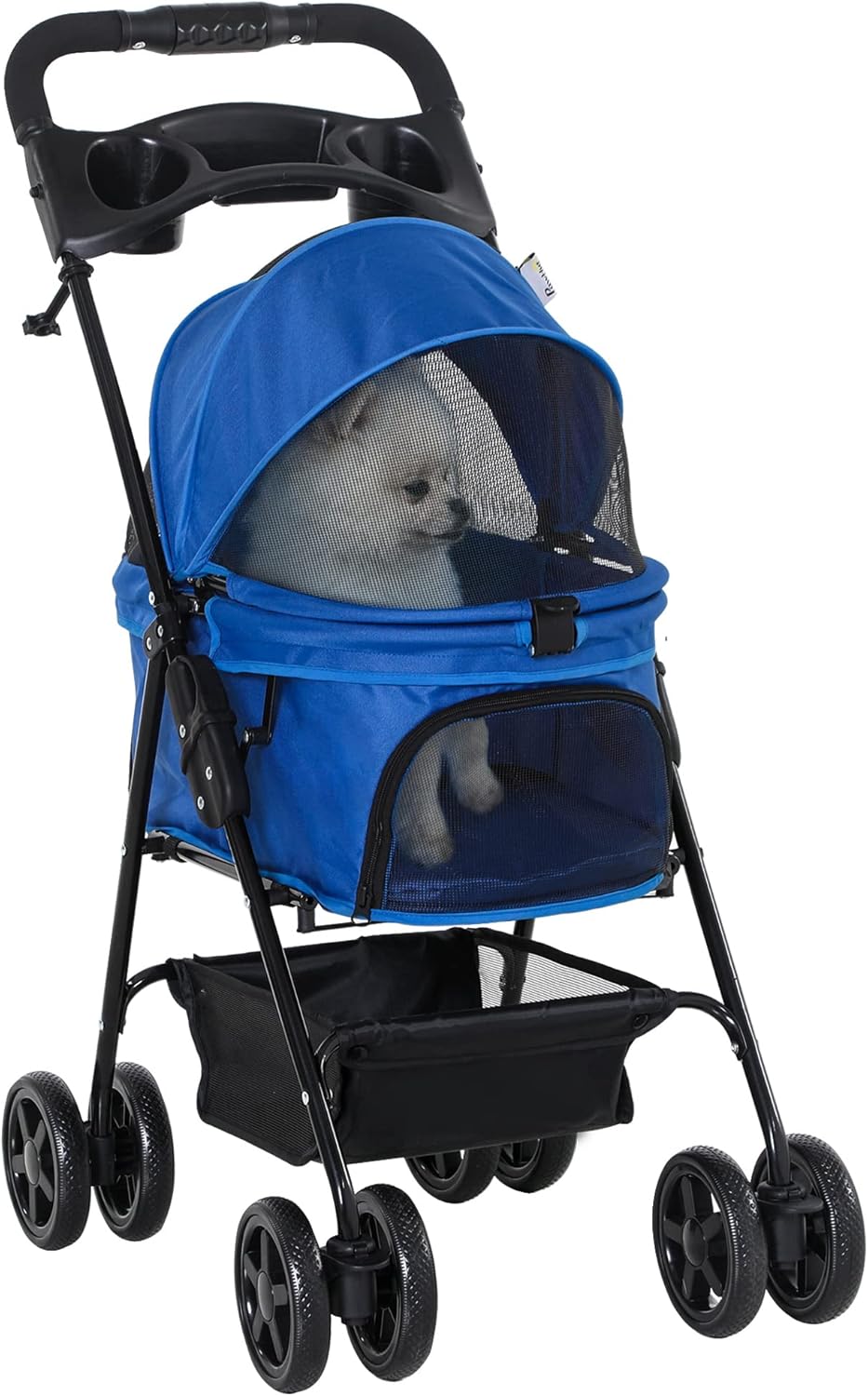 PawHut NoZip Dog Stroller Pet Cat Travel Pushchair OneClick Fold Trolley Jogger with EVA