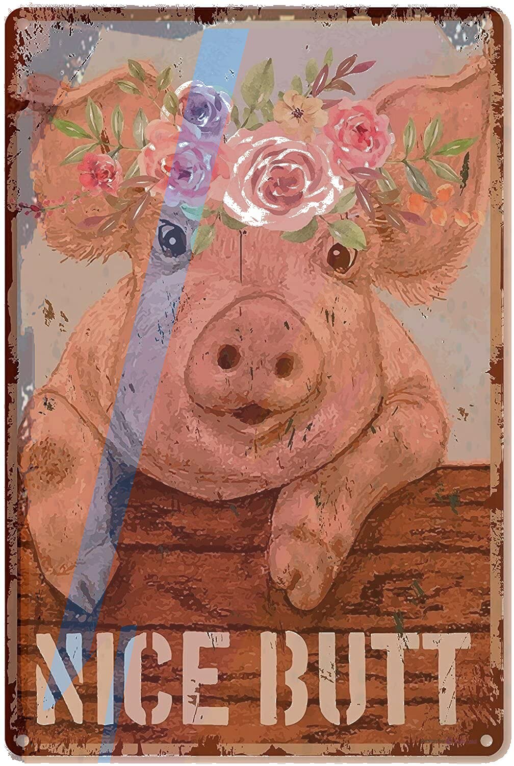 JIANKUN Tin Poster Sign Nice Butt Funny Bathroom Quote Metal Wall Decor - Vintage Farm Pig 8x12inch Plaque Retro Signs