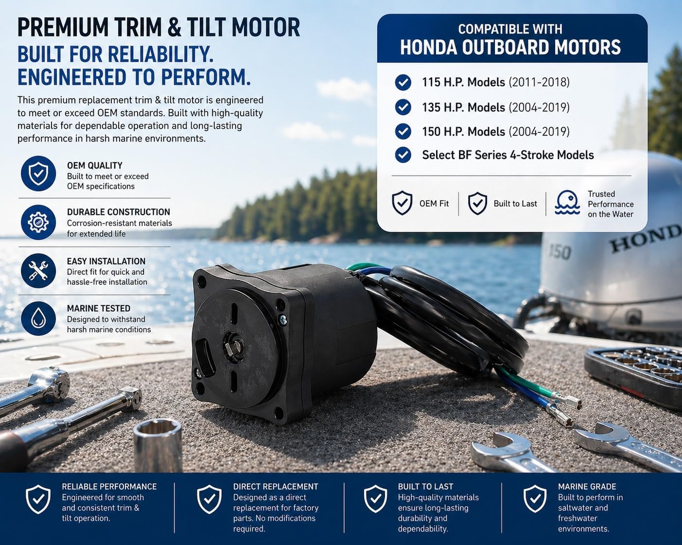 Tilt Trim Motor Compatible with Honda Marine Outboard Engine BF115D BF135A BF150A 115HP 135HP 150HP Replacement 36120-ZY6-033 36120-ZY6-023 36120-ZY6-013 12V Reversible