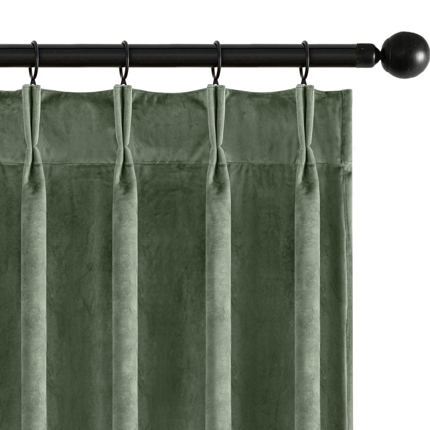 MIULEE Velvet Pinch Pleated Blackout Sage Green Curtains 40x96 Inches