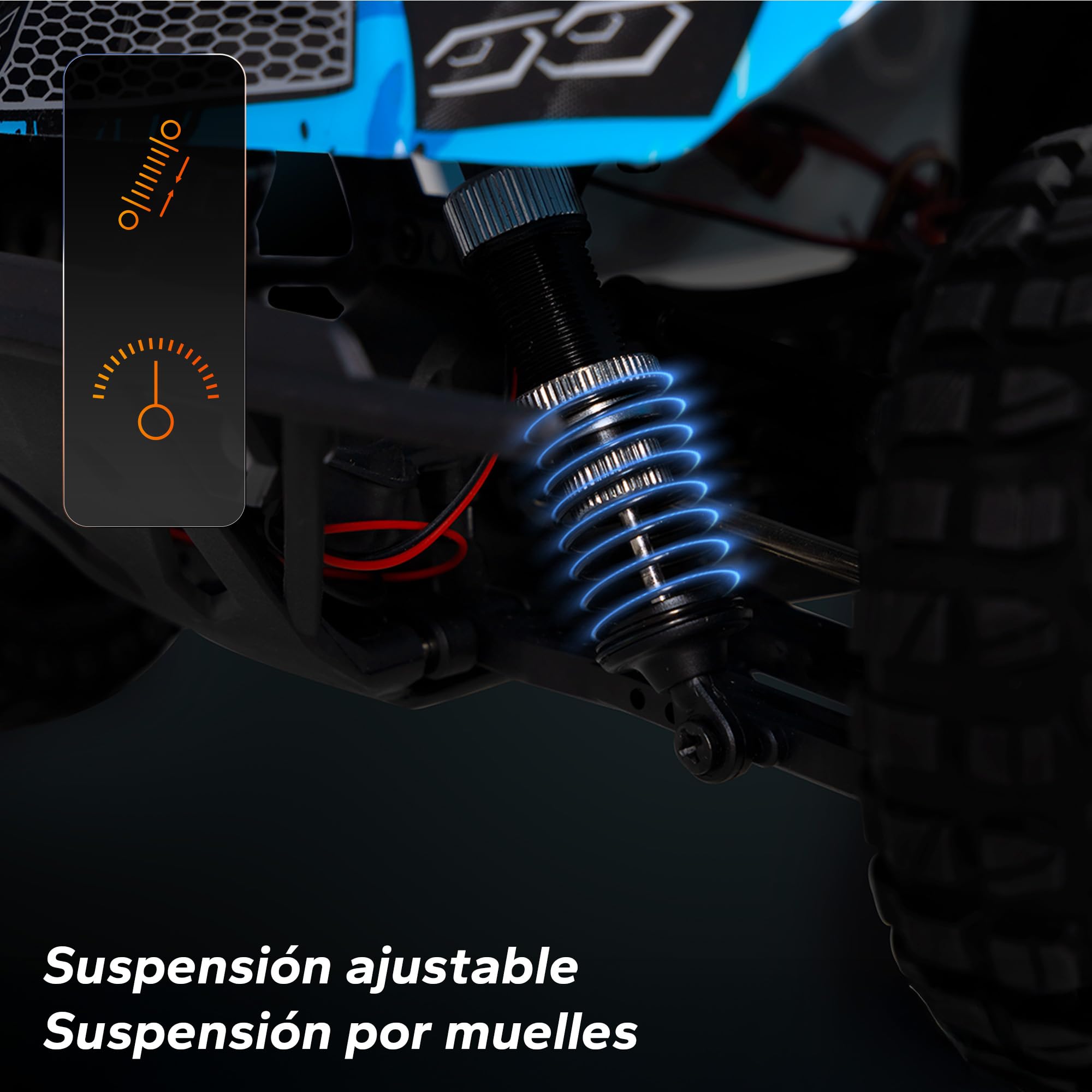 Overmax X-Hooligan Gran Coche de Control Remoto Rápido Escala 1:10 Velocidad 35 km/h Alcance 100 Metros 4x4 Drive 40 Minutos Conducción Diversión Iluminación LED | Batería/40 min, IPX5, neumáticos de 10 cm, LED, accionamiento de metal