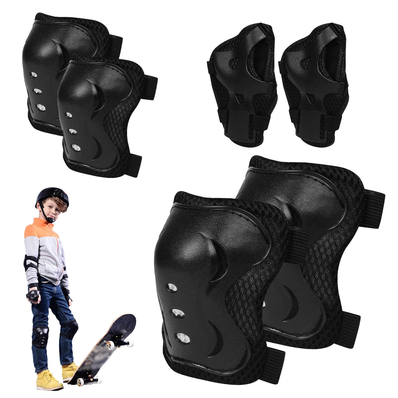 Protecciones Patines Niño,Juego de 6 Rodilleras Niño,Protecciones Patines Niña de 3 a 12 años para Patinar y Montar al Aire Libre,Rodilleras y Coderas Niño
