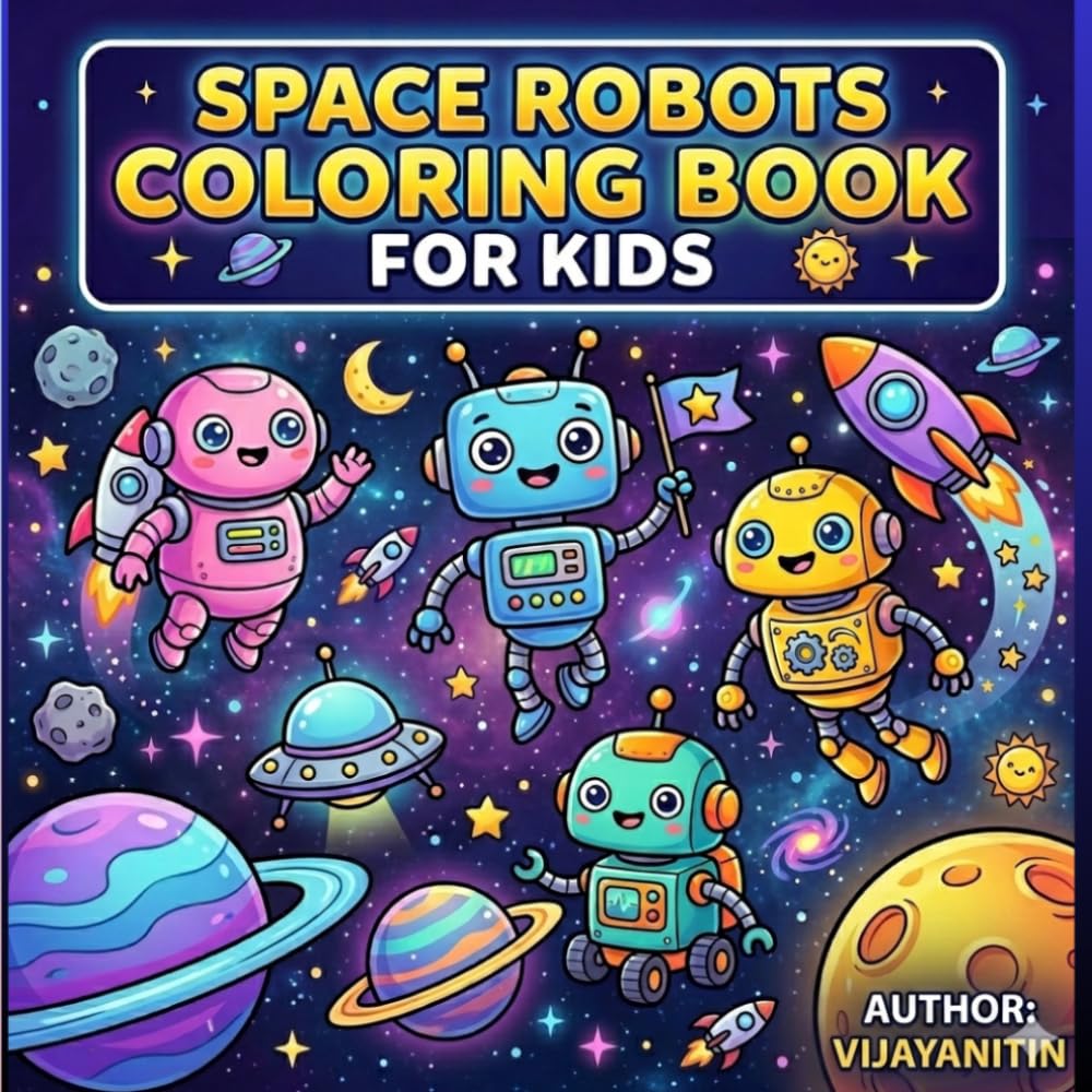 Space Robots Coloring Book for Kids: 30+ Fun & Easy Robot Adventures with Stars, Rockets & Planets | Bold & Simple Designs