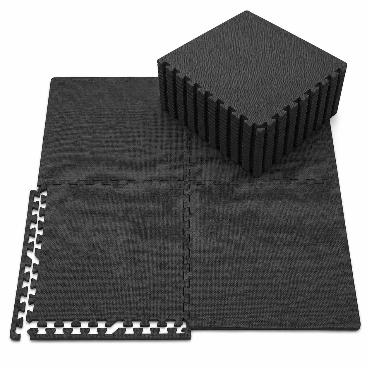Matvize Gym Flooring Mats 60×60cm – 16 Pcs, 20mm Thick EVA Foam Interlocking Floor Mats, Non-Slip Exercise Tiles with Edges, Home Gym, Garage, Workshop & Kids Play (Black, 16 Tiles (64 Square Feet))