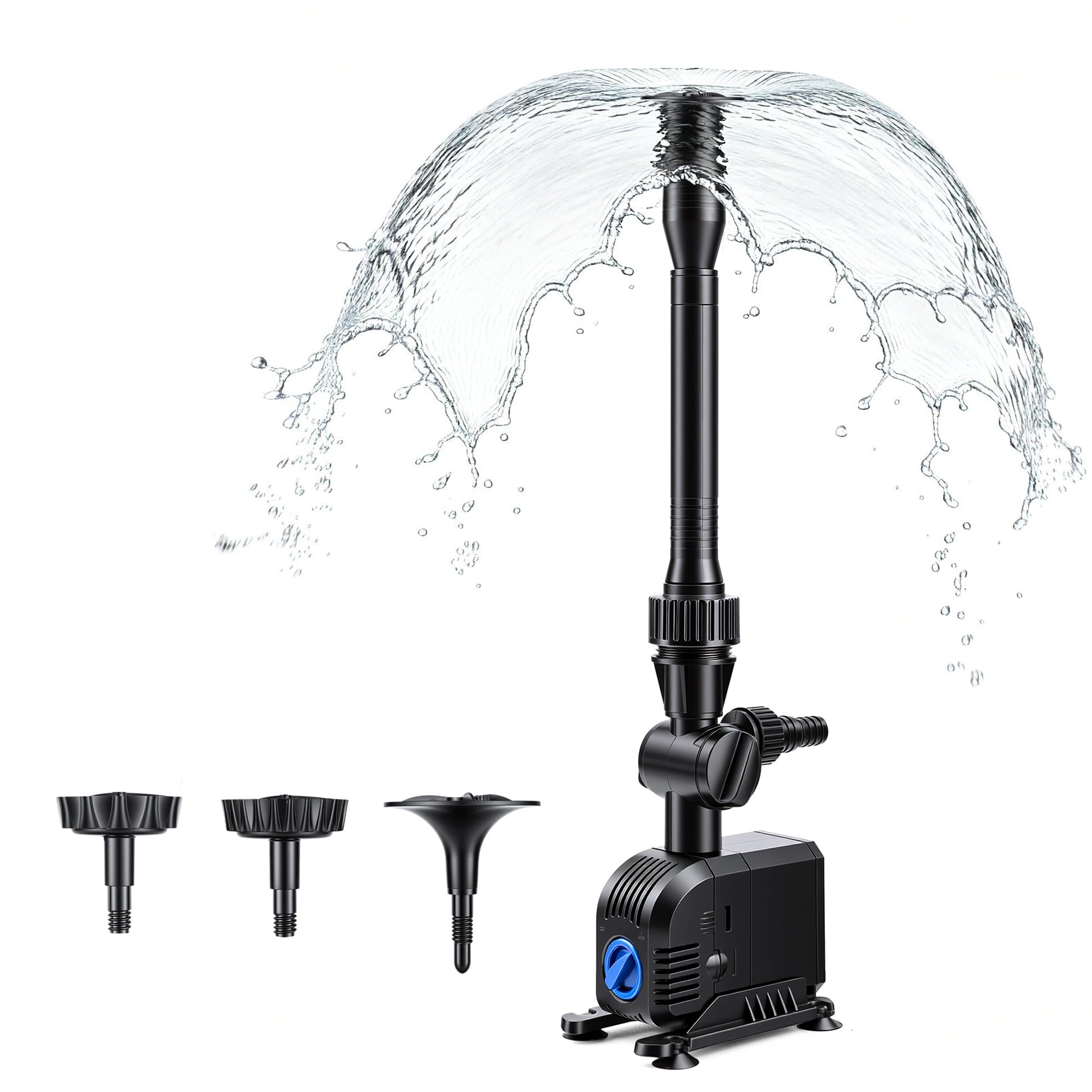 Springbrunnenpumpe 900L/H mit 7m Netzkabel, 20W Wasserspielpumpe für außen Teichpumpe 3 Düsenim Lieferumfang enthalten in Teich Garten Brunnen Fischbecken Hydrokultur