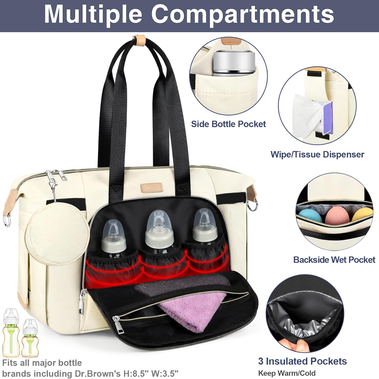 ITIEZY Diaper Bag Tote for Baby - Large Mommy Bag with Portable Changing Pad Pacifier Case, Hospital Bags Travel Baby Bag - Image 4