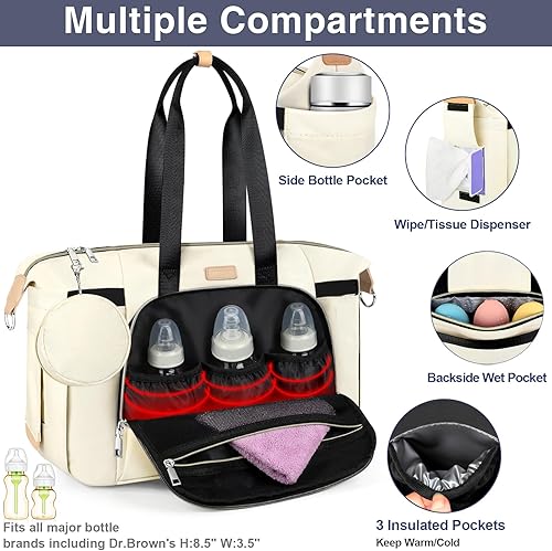 Miniatura 4 de ITIEZY Diaper Bag Tote for Baby - Large Mommy Bag with Portable Changing Pad Pacifier Case, Hospital Bags Travel Baby Bag