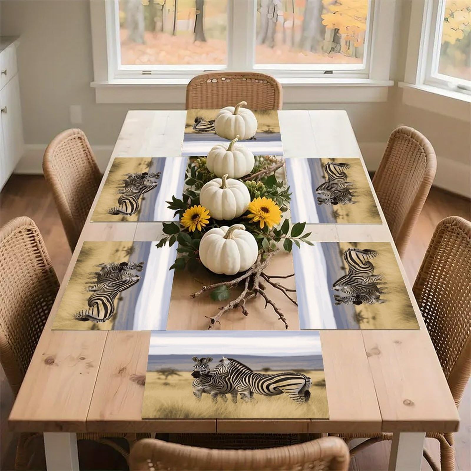 Zebras on South Africa Placemats Flax Place Mats for Dining Table Rectangle Non-Slip Table Mats Heat Resistant Washable Placemat for Kitchen Home Decor Party Outdoor 12" X 18"