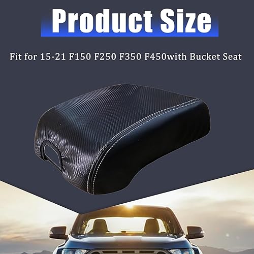 Miniatura 2 de Pincuttee Funda de consola central para Ford F150 F250 F350 F450 15-21, funda de cuero de fibra de carbono, cubierta protectora de caja de consola