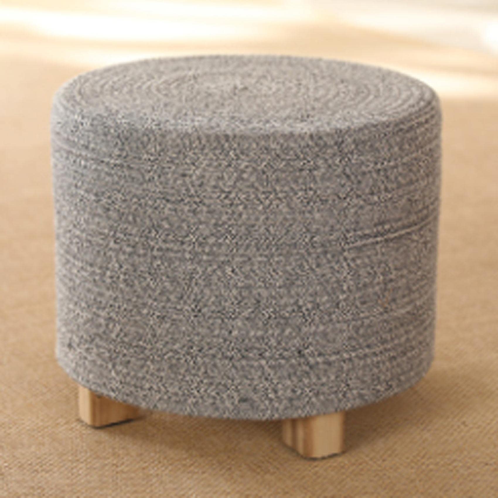 LMMIAOZ Cotton Round Footstool for Bedroom and Living Room Gray 40x31cm Shoe Change Stool Handmade Foot Stool with Cotton Thread