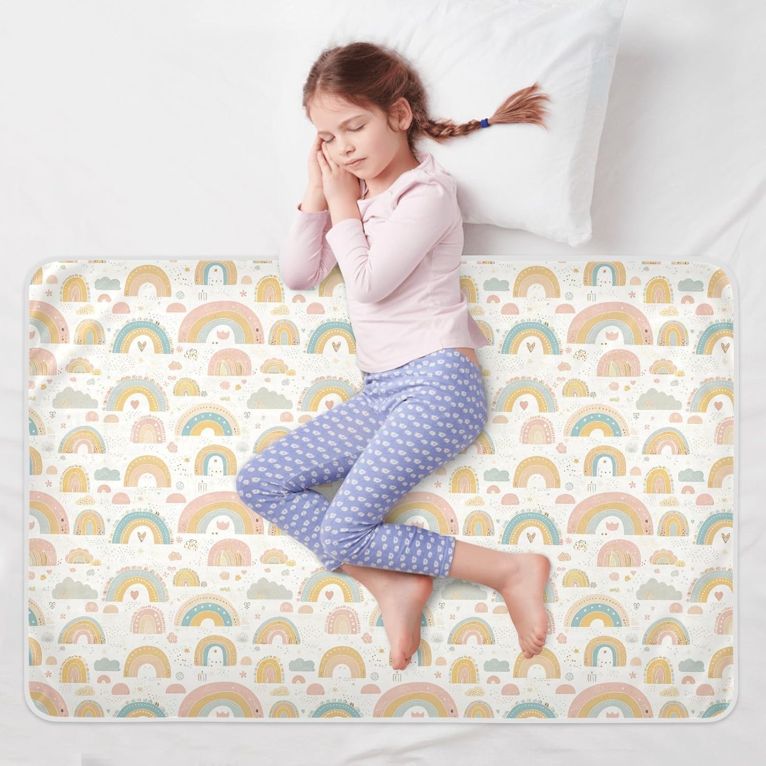 Cute Cartoon Rainbows Extra Large Resuable Bed Underpads Water Resistant Baby Diaper Changing Pad Leakproof Quick Drying Pee Mats for Kids Adults Pets , 52" L x 34" W