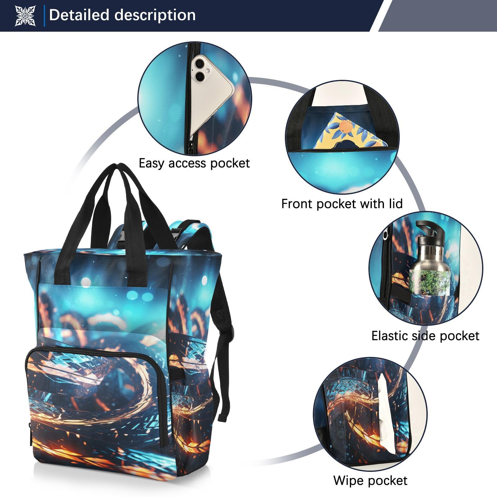 Serpientes Azules Fluido Brillante Mochilas de Pañales para Gran Capacidad Pañal Bolso Mochila para Viajar al Aire Libre Mamá y Papá