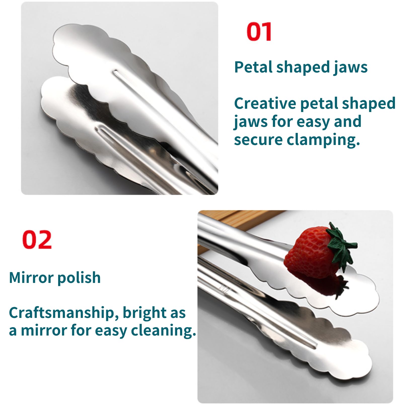 QANYEGN Stainless Steel Kitchen Tongs, Food Clip with Heat Resist Black Handle, Non-Slip BBQ Grill Clamp Tool for Kitchen, Restaurant